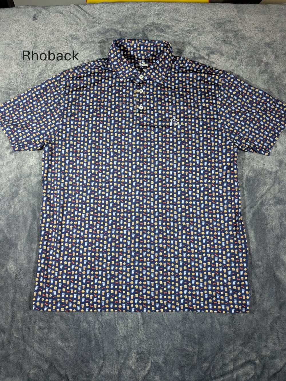 Rhoback Polo Shirt Men's Large (L) Bacon Egg & Cheese, Breakfast Coffee, 1287
